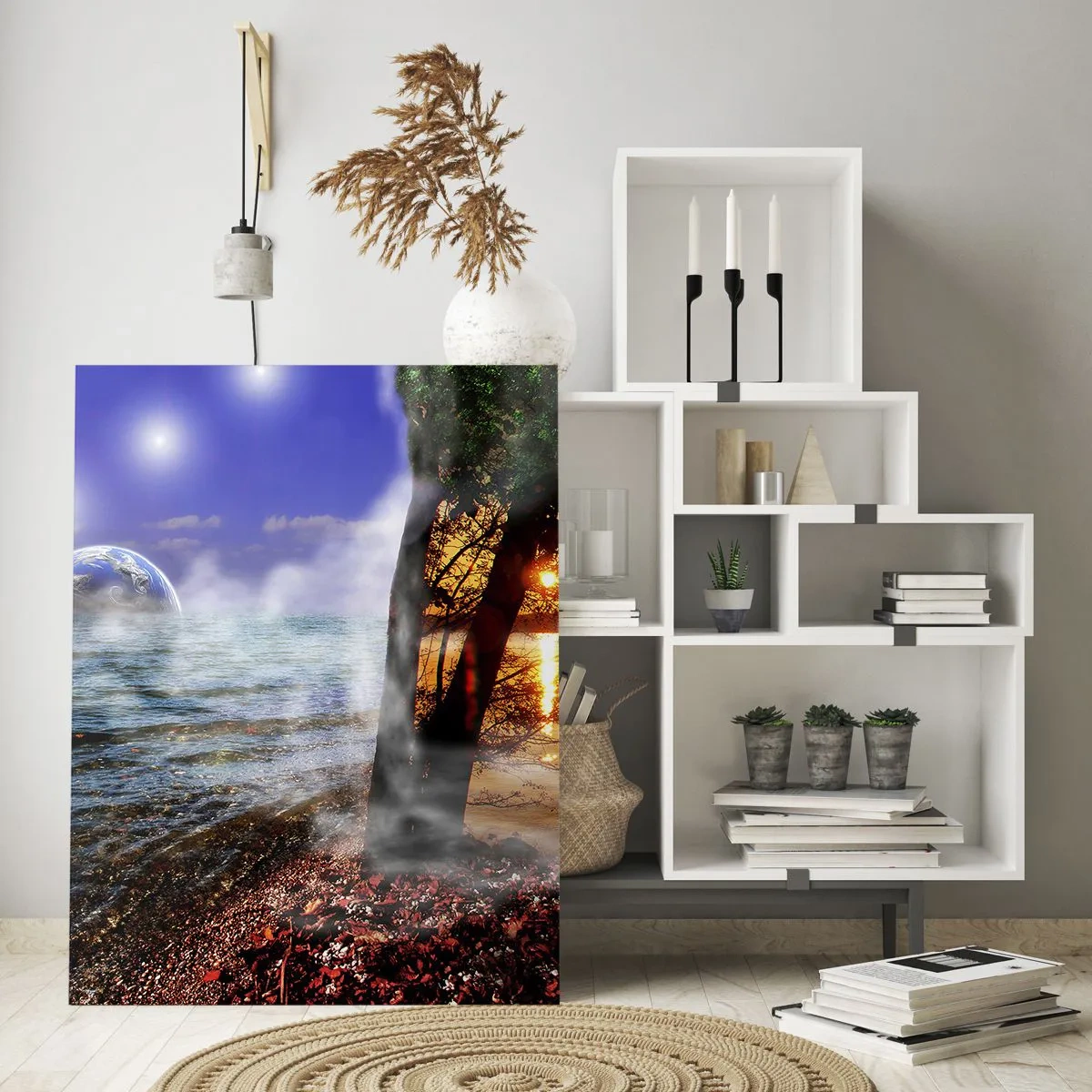 Glastavla - Bild på glas - Surrealistiskt landskap - naturens enighet - 50x70 cm