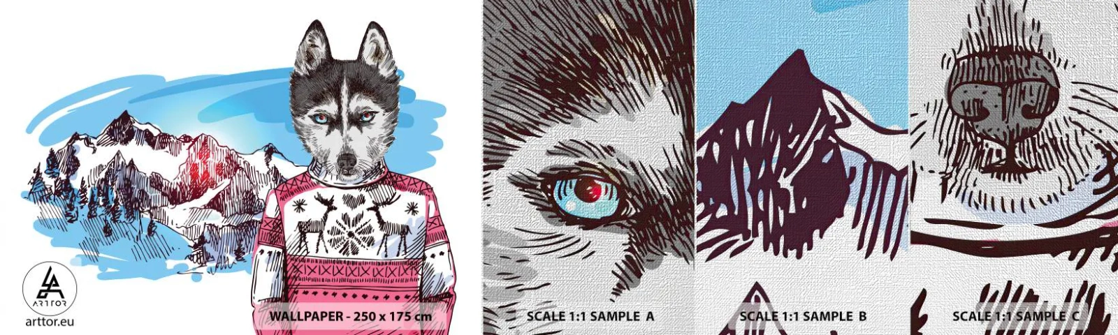 Provbit av fototapet Premium Canvas - Varg i fårskinn - Abstraktion, Varg, För barn - 100x30 cm