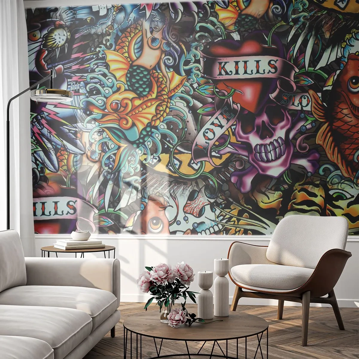 Fototapet Premium Canvas - Tatuerarens dröm - Graffiti, Väggmålning, Bit - 400x280 cm