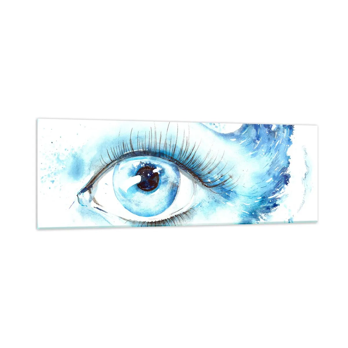 Glastavla - Bild på glas - Doppa sig i den blåa blicken - 90x30 cm