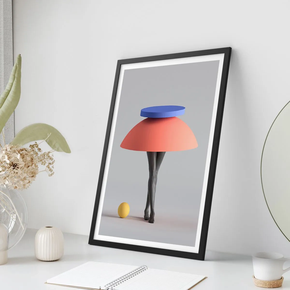 Affisch i svart ram - Surrealistisk figur med geometriska former - 50x70cm - Surrealistisk komposition - Modern väggdekoration för vardagsrum och sovrum ARTTOR