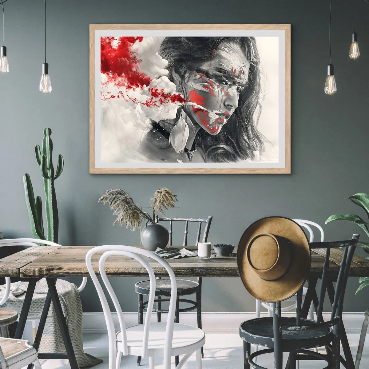 Affisch i ram av ljusek - Röd-vit absurdhet - 91x61 cm
