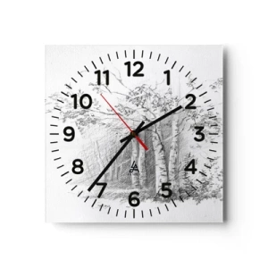Väggklocka - Klocka på glas - Björkskogens ljus - 30x30 cm