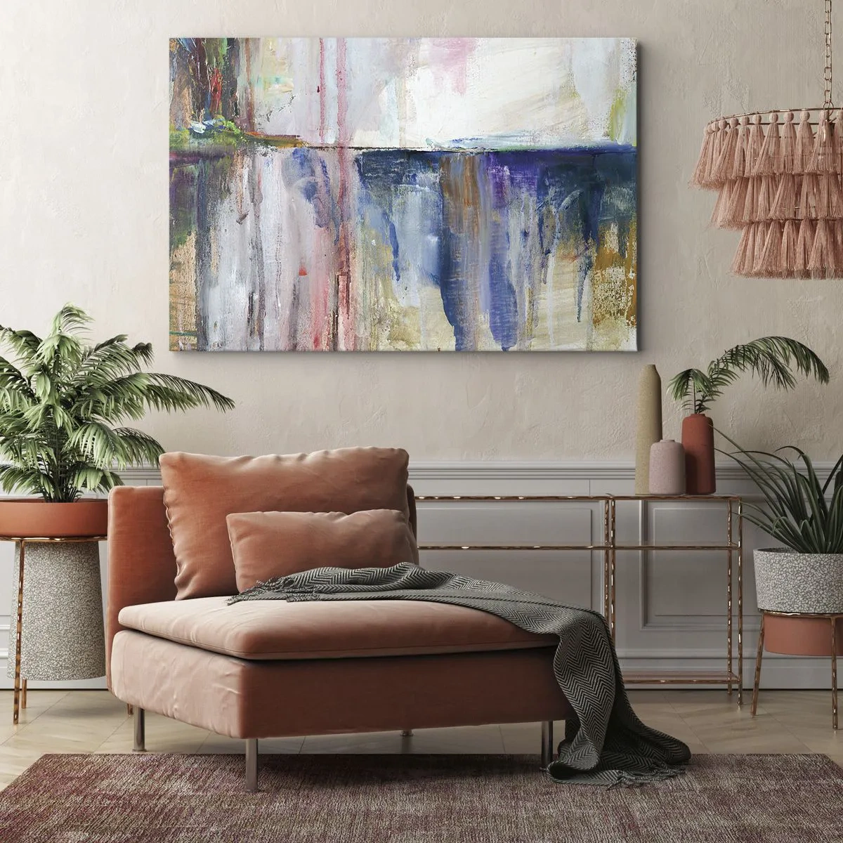 Canvastavla - Bild på duk - En abstrakt färgkomposition med en reflektionseffekt på duken. - 70x50cm - Färgrika intryck och associationer - Modern väggdekoration för vardagsrum och sovrum ARTTOR