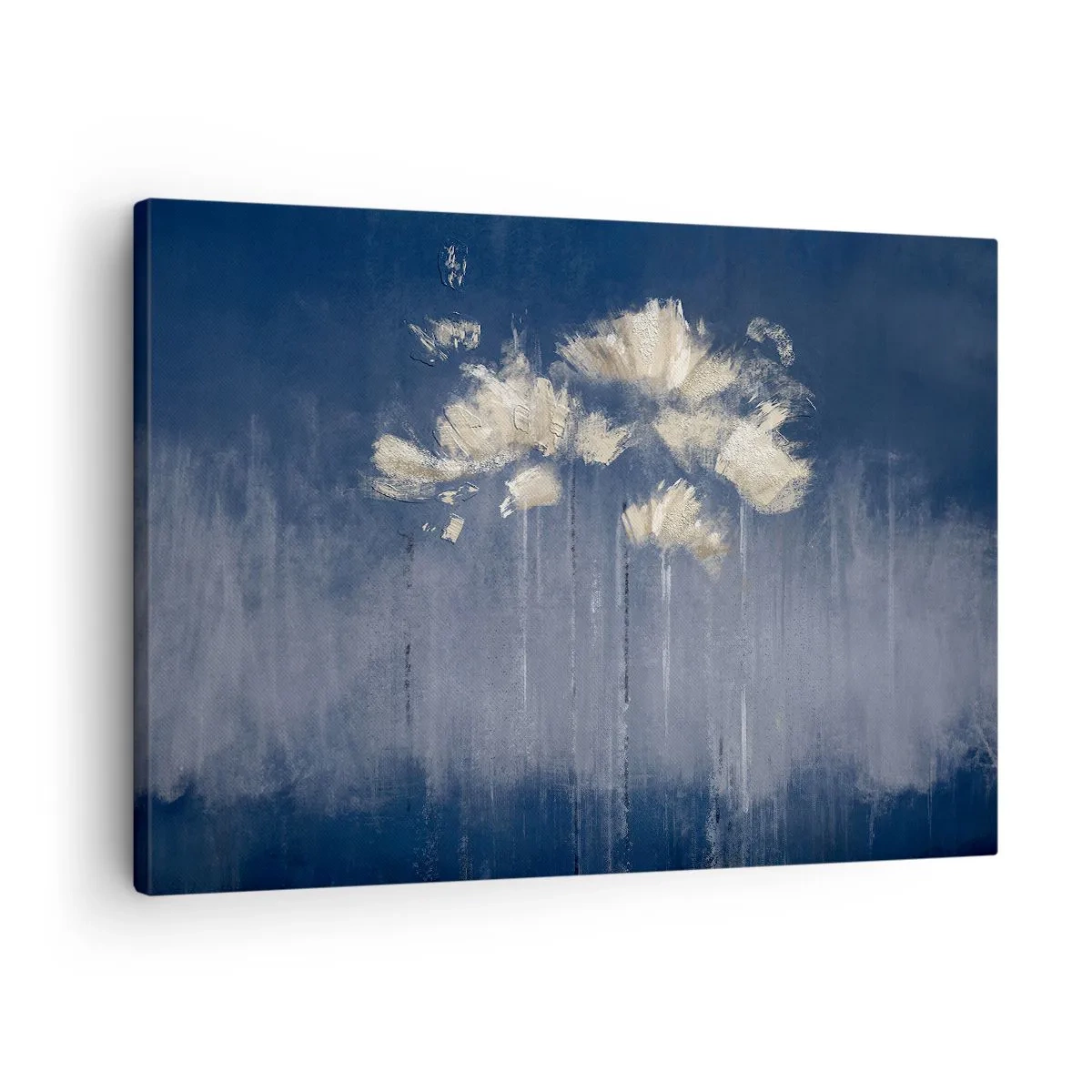Canvastavla - Bild på duk - Fina blommor på en blå bakgrund - 70x50cm - Som kronblad i vinden - Modern väggdekoration för vardagsrum och sovrum ARTTOR