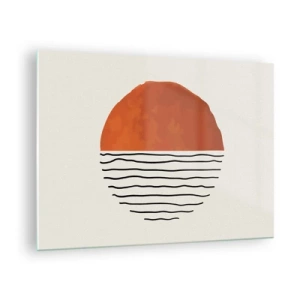 Glastavla - Bild på glas - Minimalistisk sol över våglinjen - 70x50cm - I japansk stämning - Modern väggdekoration för vardagsrum och sovrum ARTTOR