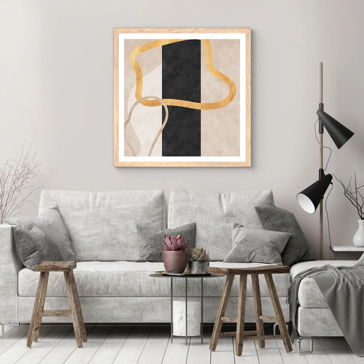 Affisch i ram av ljusek - Slingrande former - 50x50 cm