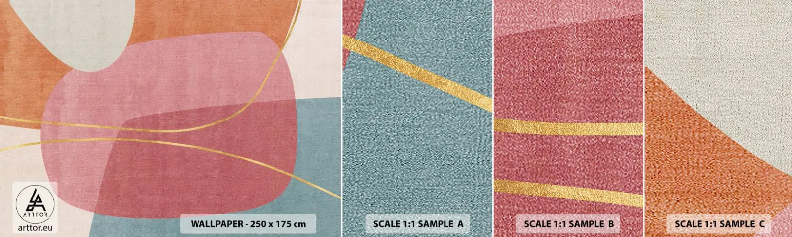 Fototapet Prov Standard Eco - Pastellkomposition med guldtråd - Abstraktion, Minimalism, Former - 100x30 cm