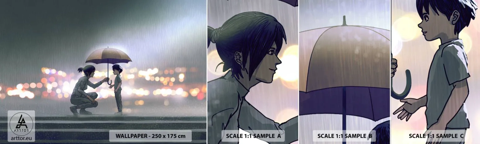 Fototapet Prov Standard Eco - Och allt är väl nu - För barn, Familj, Paraply - 100x30 cm