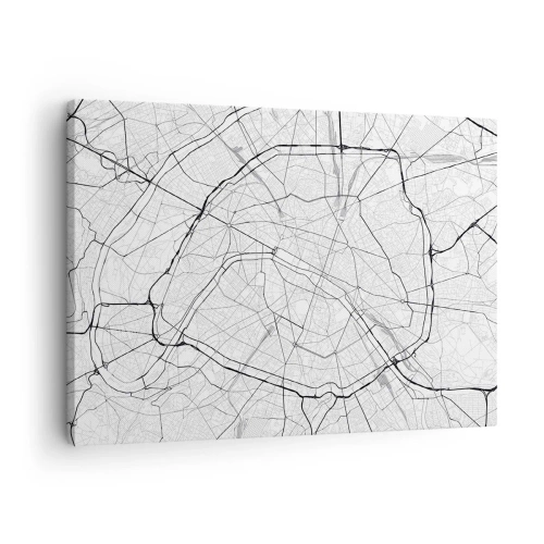 Canvastavla - Bild på duk - Minimalistisk stadskarta i svartvitt - 70x50cm - Paris blomma - Modern väggdekoration för vardagsrum och sovrum ARTTOR