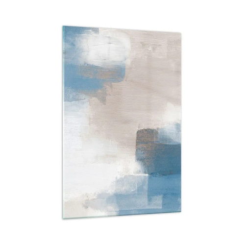 Glastavla - Bild på glas - Rosa abstraktion bakom en blå slöja - 70x100 cm