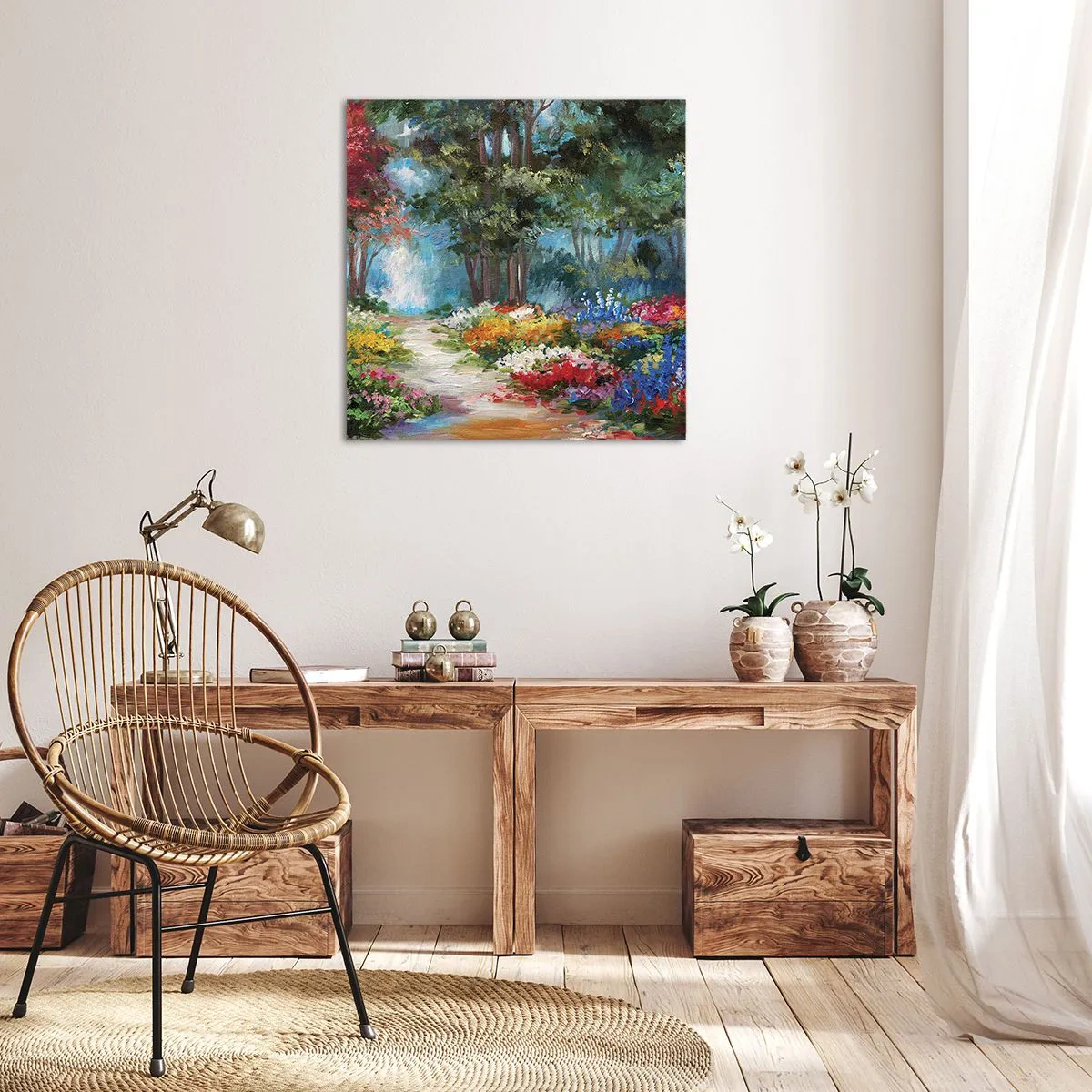 Canvastavla - Bild på duk - Skogsträdgård, blomskog - 70x70 cm
