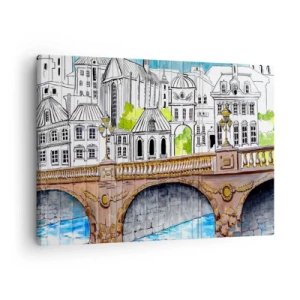 Canvastavla - Bild på duk - Ritning av bron och historisk stadsarkitektur - 70x50cm - Stad som målad - Modern väggdekoration för vardagsrum och sovrum ARTTOR
