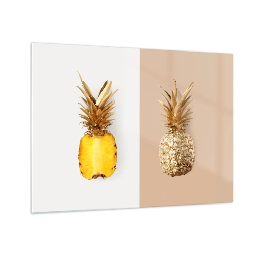 Glastavla - Bild på glas - En skivad och gyllene ananas på två kontrasterande bakgrunder - 70x50cm - Ananas för oss - Modern väggdekoration för vardagsrum och sovrum ARTTOR