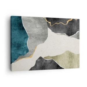 Canvastavla - Bild på duk - Geometriska former i nyanser av grått, grönt och guld - 70x50cm - Mosaikkomposition med en guldtråd - Modern väggdekoration för vardagsrum och sovrum ARTTOR