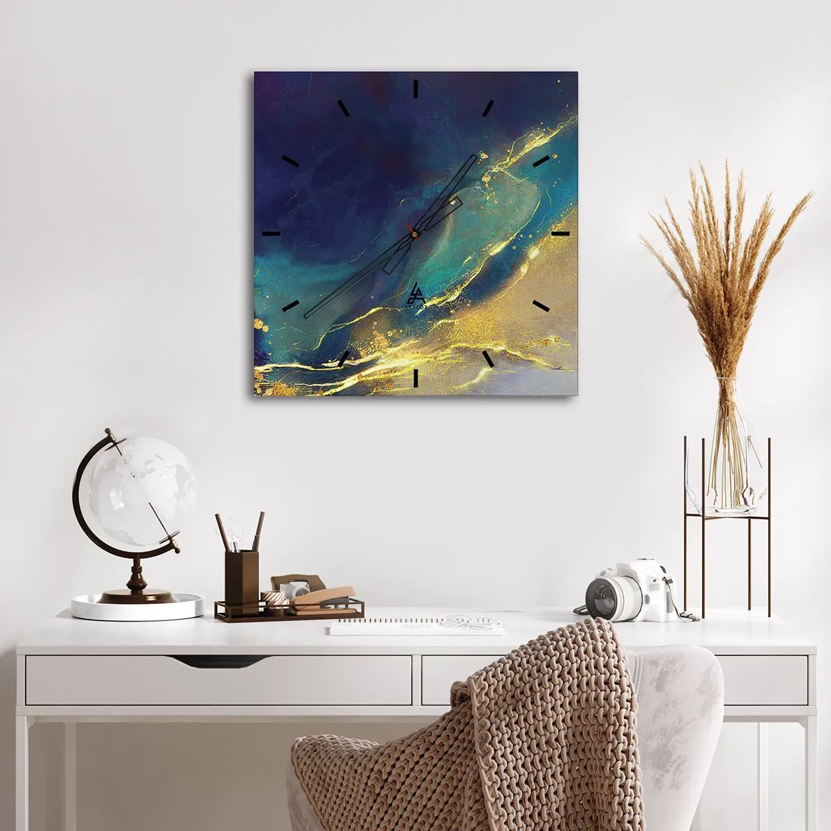 Väggklocka - Klocka på glas - Utspillt guld - 40x40 cm