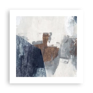 Affisch - Blåbruna former - 40x40 cm