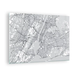Glastavla - Bild på glas - En karta över storstadsgator och distrikt i monokromatisk form - 70x50cm - Metropolens anatomi - Modern väggdekoration för vardagsrum och sovrum ARTTOR