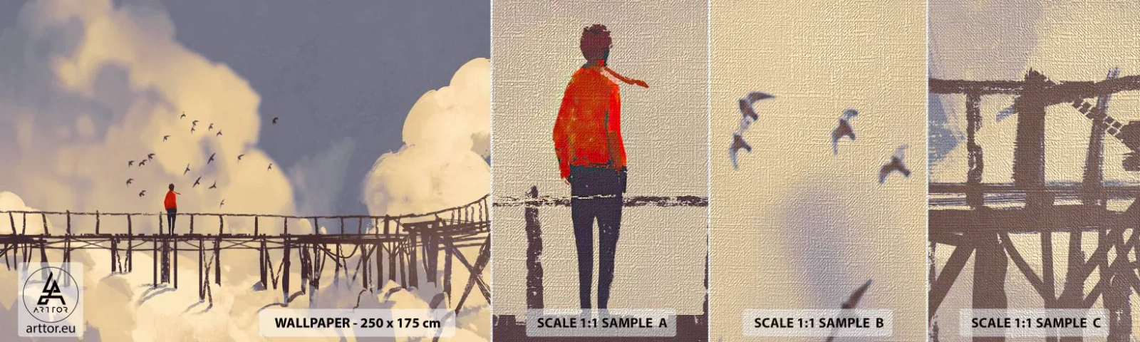 Provbit av fototapet Premium Canvas - Blå saknad - Abstraktion, Bro, Moln - 100x30 cm