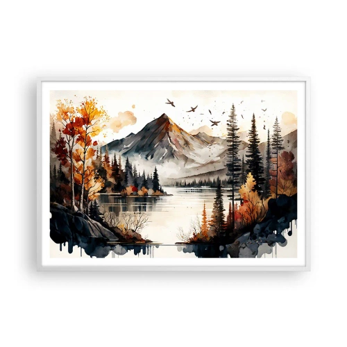 Affisch i vit ram - Gyllene höst i fjällen - 100x70 cm