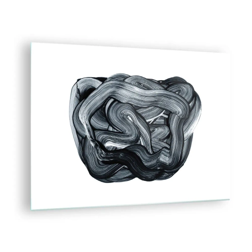 Glastavla - Bild på glas - Svartvit penseldragsabstraktion - 70x50cm - Det är inte så enkelt - Modern väggdekoration för vardagsrum och sovrum ARTTOR