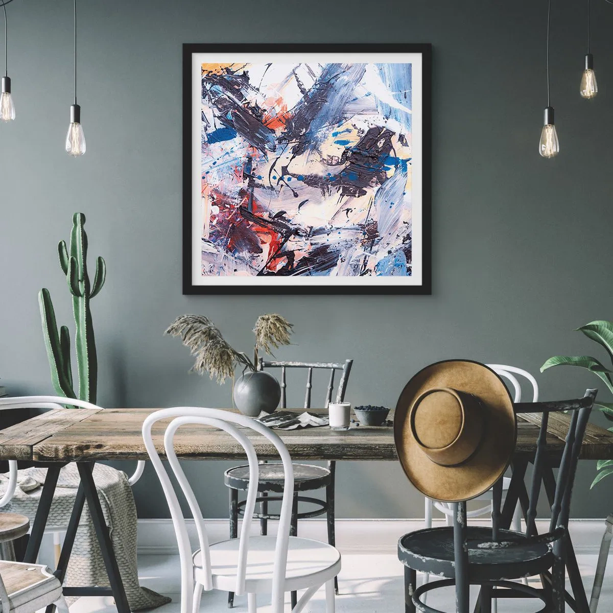Affisch i svart ram - Abstraktionen galna dans - 40x40 cm