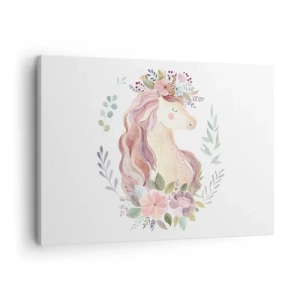 Canvastavla - Bild på duk - En enhörning i pastellfärger omgiven av blommor - 70x50cm - En inbjudan till sagornas värld - Modern väggdekoration för vardagsrum och sovrum ARTTOR