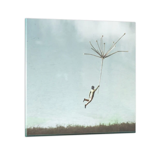 Glastavla - Bild på glas - Drakar, maskrosor, vind - 30x30 cm