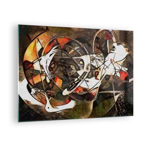 Glastavla - Bild på glas - Abstrakt målning med cirklar och dynamiska linjer - 70x50cm - Hör du rörelse? - Modern väggdekoration för vardagsrum och sovrum ARTTOR