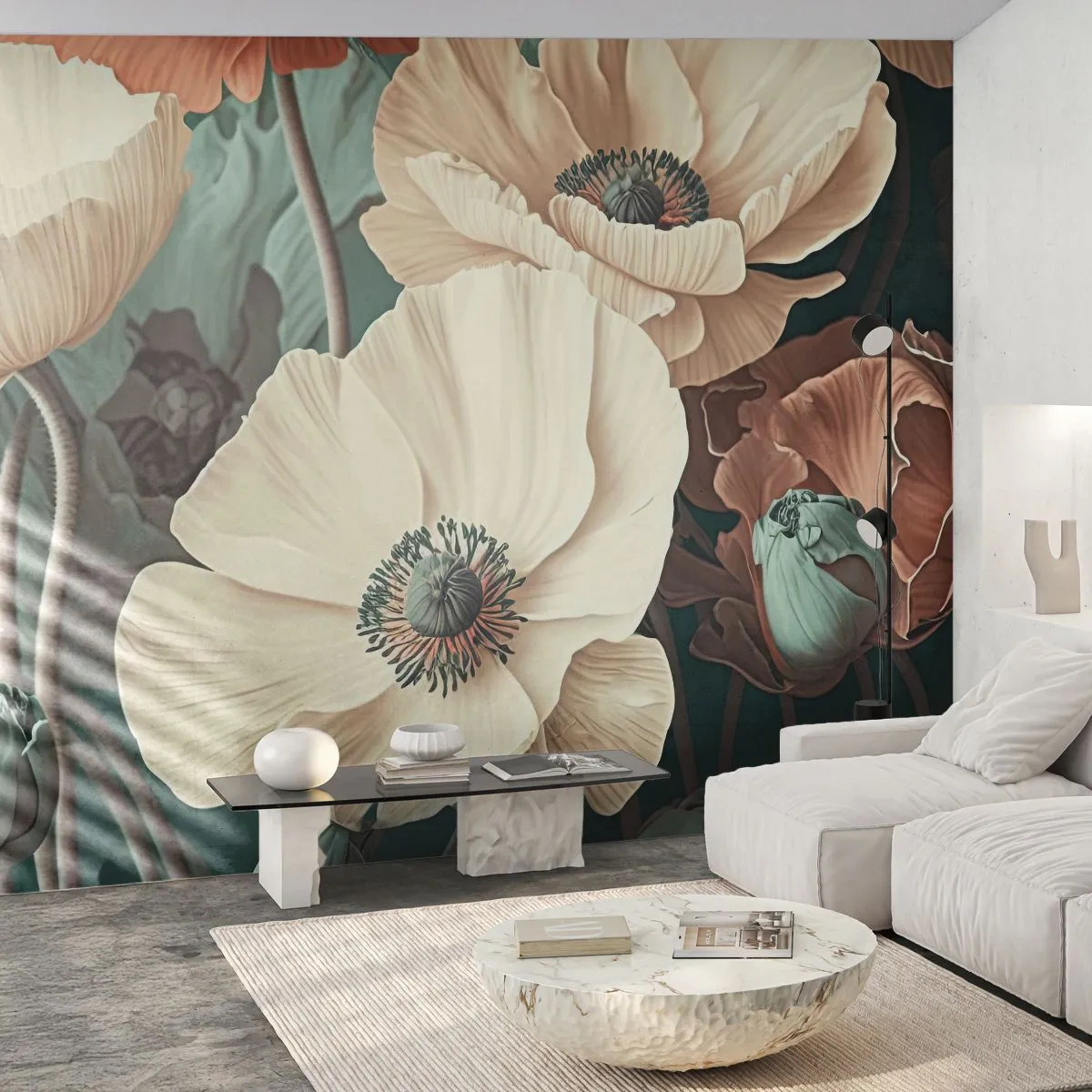 Fototapet Premium Sand - Viskningar av vallmo - Blommor, Växter, Pastell - 100x70 cm
