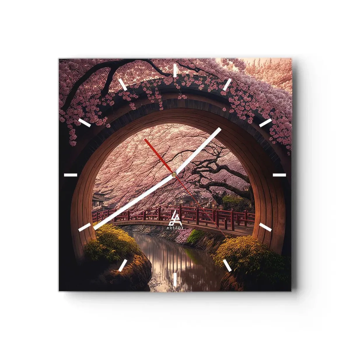 Väggklocka - Klocka på glas - Japansk vår - 40x40 cm