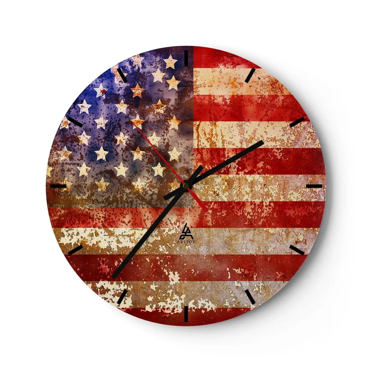 Väggklocka - Klocka på glas - Rustik vintage amerikansk flagga - 30x30cm - Äran är tidlös - Modern väggdekoration för vardagsrum, kök och sovrum ARTTOR