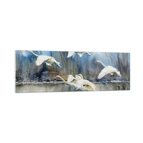 Glastavla - Bild på glas - Som i en saga om vilda svanar - 160x50 cm