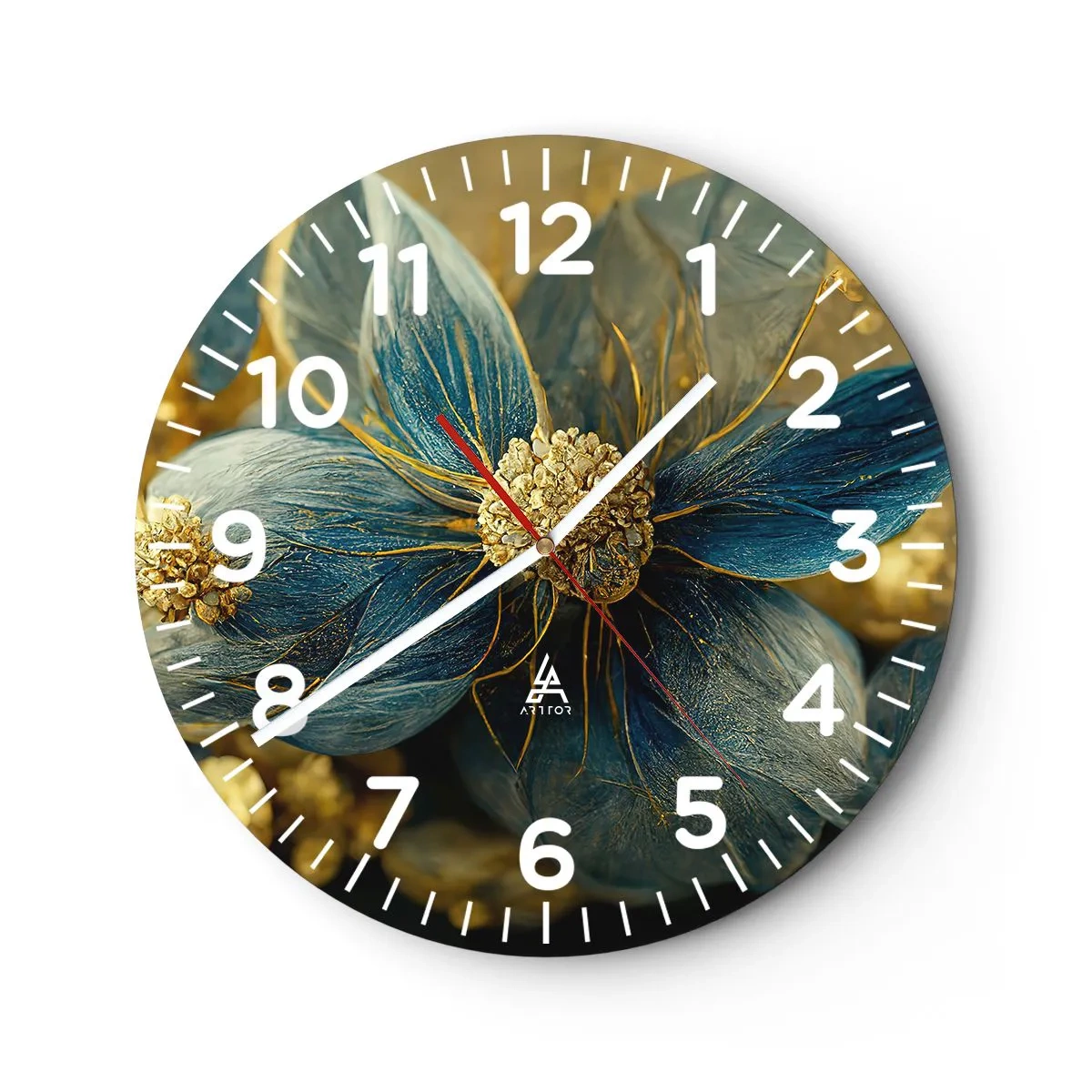 Väggklocka - Klocka på glas - Blommande av guld - 40x40 cm