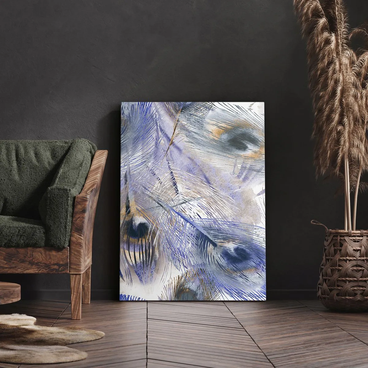 Canvastavla - Bild på duk - Komposition med påfågelsfjädrar - 50x70 cm