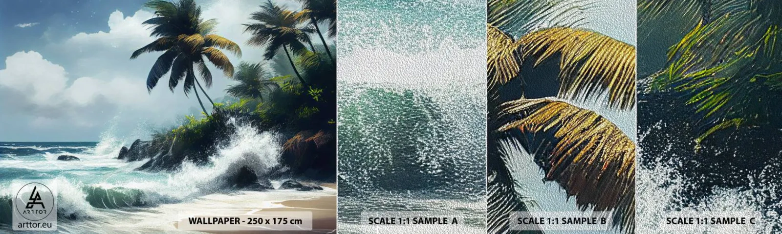 Provbit av fototapet Premium Sand - På en tropisk strand - Strand, Tropisk, handflatan - 100x30 cm