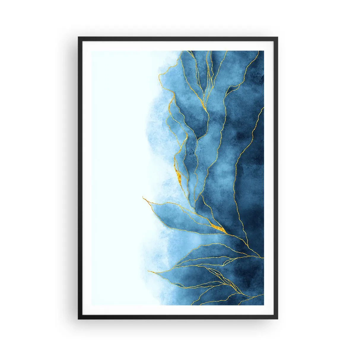 Affisch i svart ram - Blått i guld - 70x100 cm