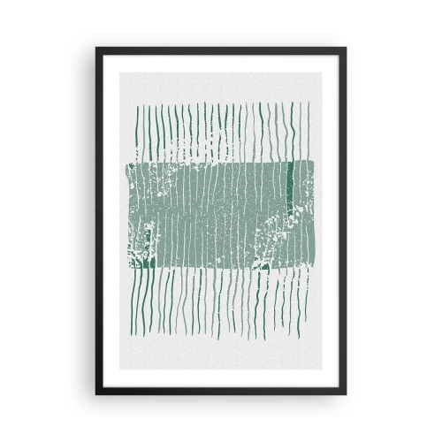Affisch i svart ram - En minimalistisk komposition av linjer och texturer i nyanser av grönt. - 50x70cm - Marin abstraktion - Modern väggdekoration för vardagsrum och sovrum ARTTOR