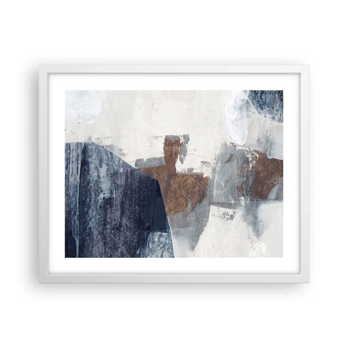 Affisch i vit ram - Blåbruna former - 50x40 cm