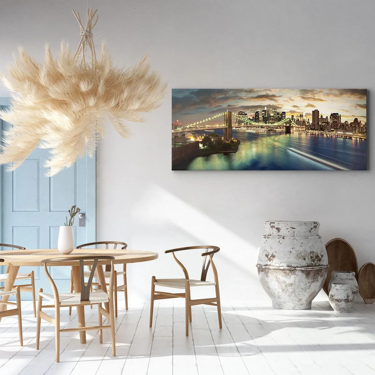 Canvastavla - Bild på duk - En ljus kväll över Manhattan. - 90x30 cm