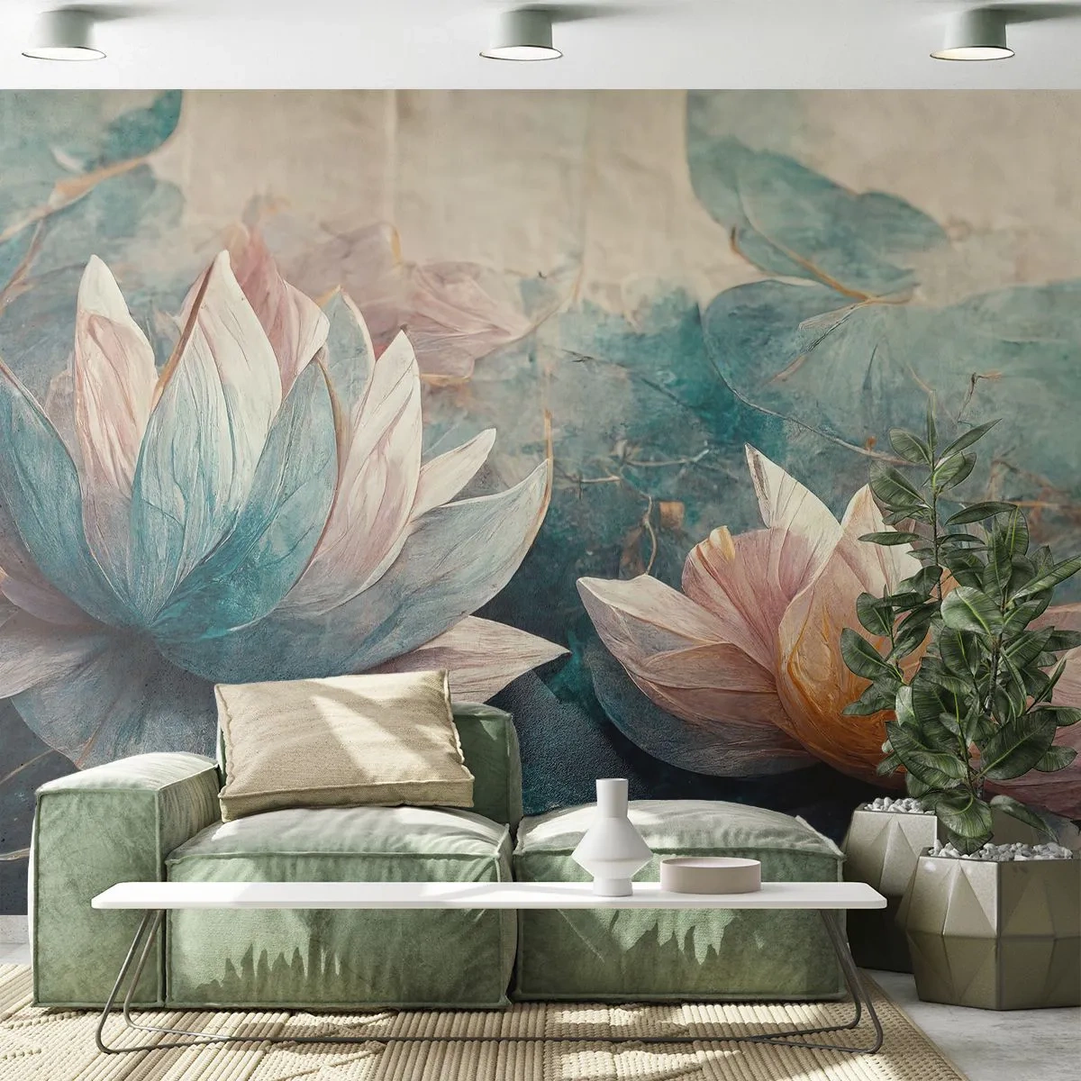 Fototapet Standard Eco - Stjärnor i en sjö - Blommor, Art déco, Lotus - 150x105 cm