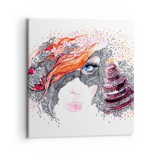 Canvastavla - Bild på duk - Med henne har vi högtid varje dag - 70x70 cm