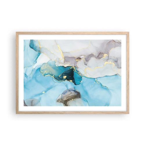 Affisch i ram av ljusek - Studie över mötet mellan grå och turkos - 70x50 cm