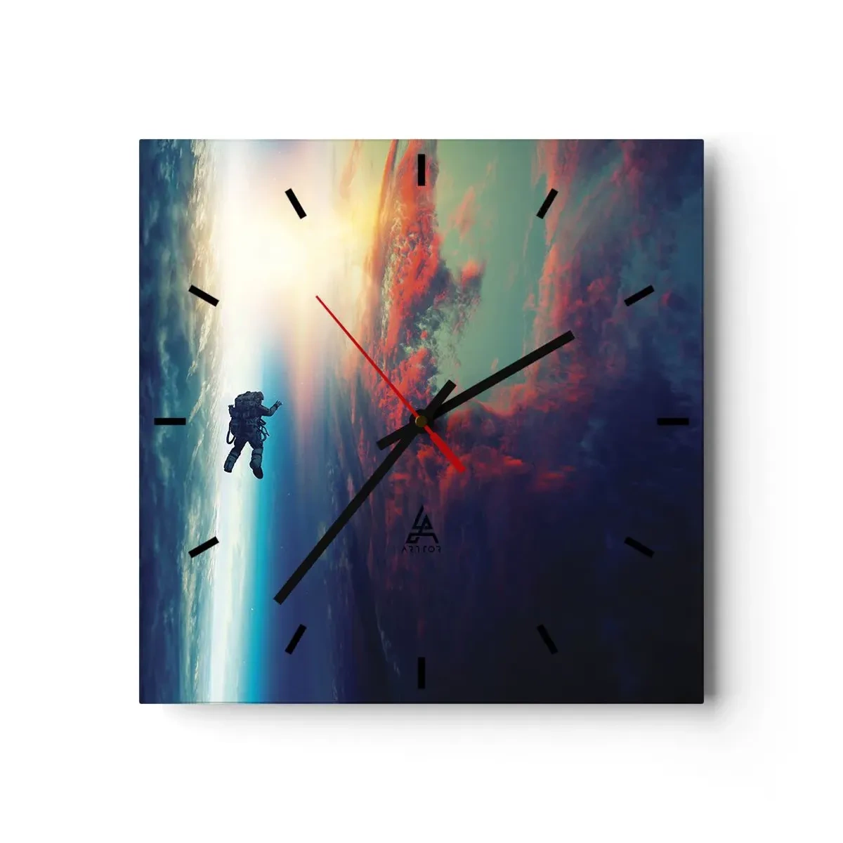 Väggklocka - Klocka på glas - Stå emot universumet - 40x40 cm