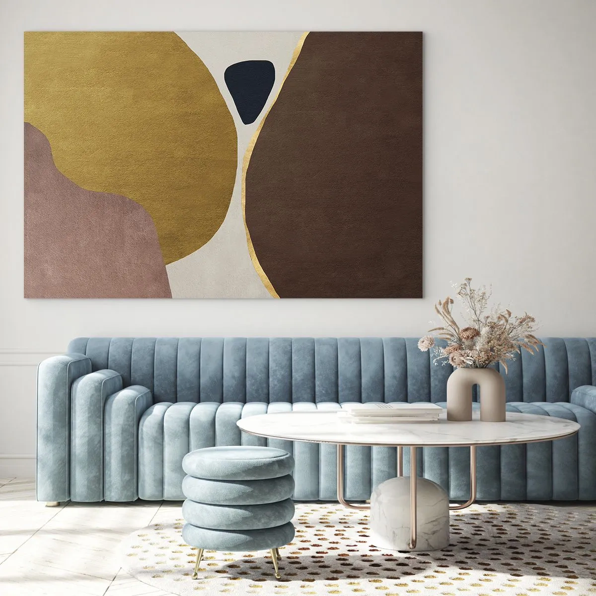 Glastavla - Bild på glas - En minimalistisk komposition av abstrakta former - 70x50cm - Abstraktion - en plats i rymden - Modern väggdekoration för vardagsrum och sovrum ARTTOR