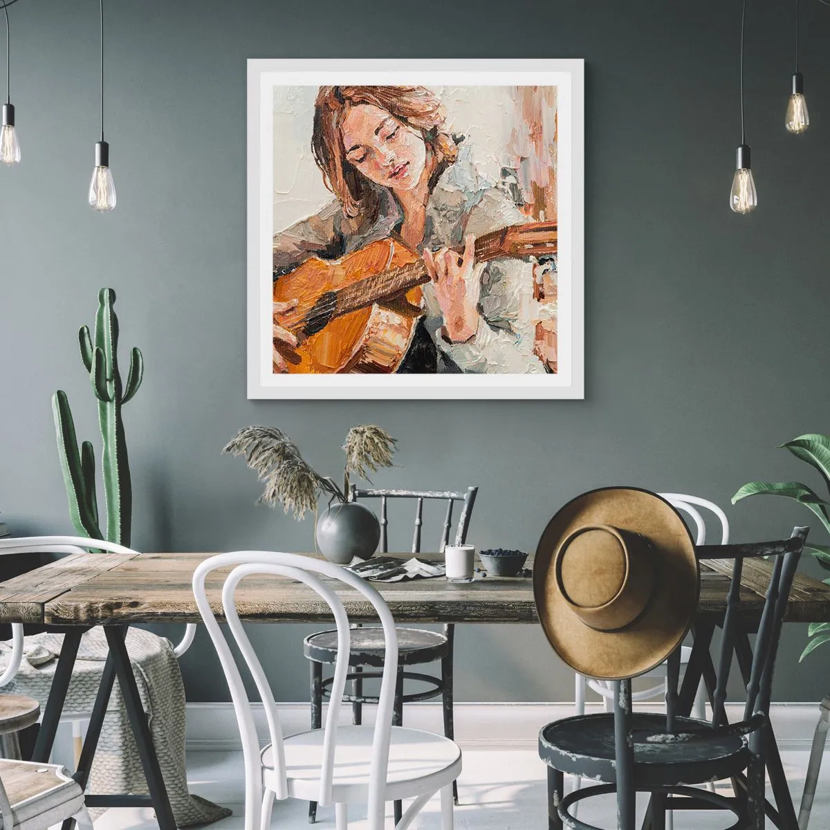 Affisch i vit ram - Konsert för gitarr och en flickas hjärta - 40x40 cm