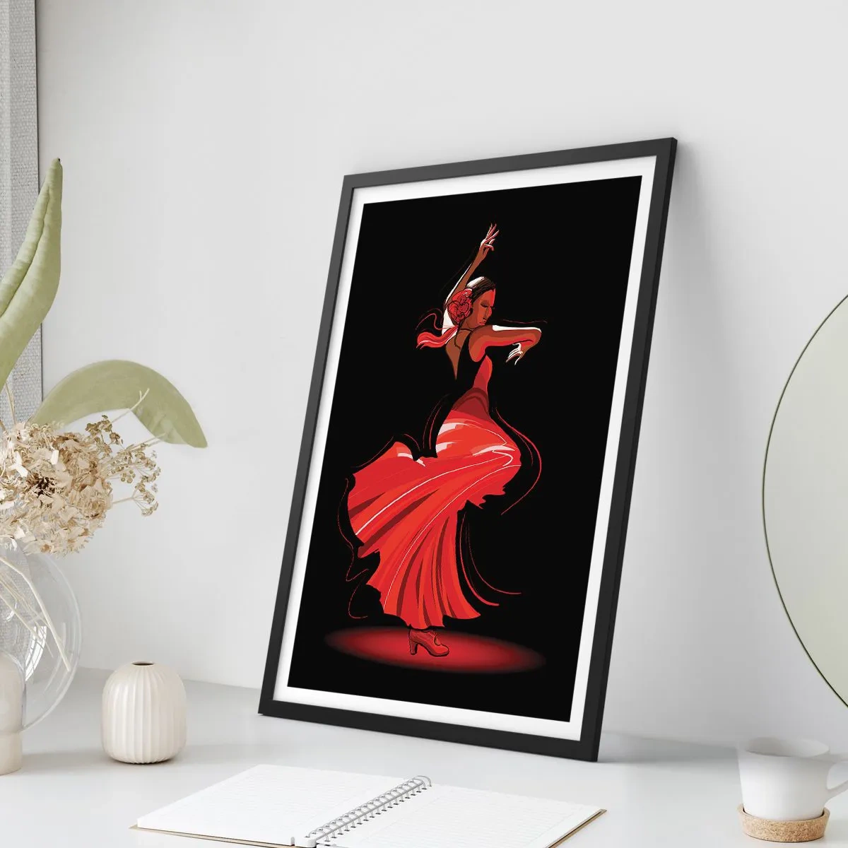Affisch i svart ram - Flamencos brinnande anda - 70x100 cm