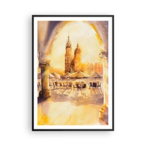 Affisch i svart ram - Gryning över marknaden i Kraków - 70x100 cm
