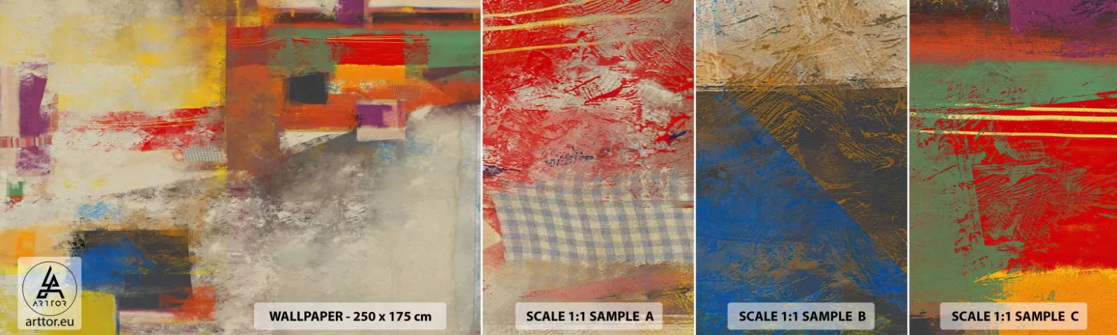 Provbit av självhäftande fototapet Deluxe Sticker - Färgernas geometri - Abstraktion, Bit, Målning - 100x30 cm