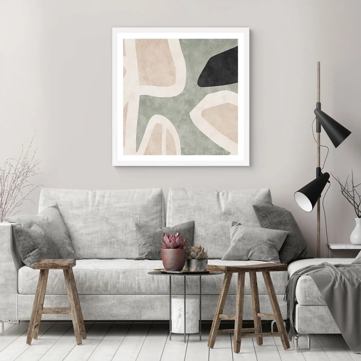 Affisch i vit ram - Komposition med svart motiv - 60x60 cm
